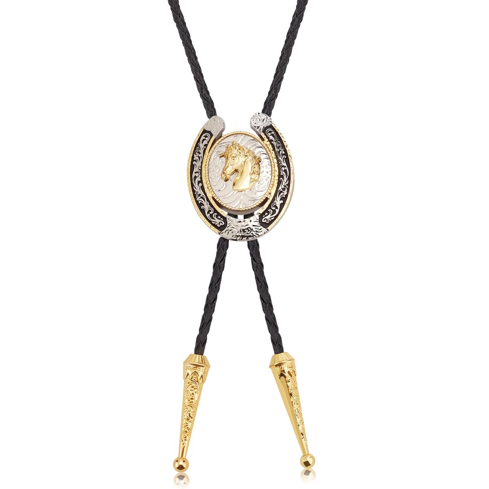 Milacolato 5Pcs Bolo Tie per Uomo Handmade Western Cowboy Leather Cravatta Totem Element Accessori per Costumi