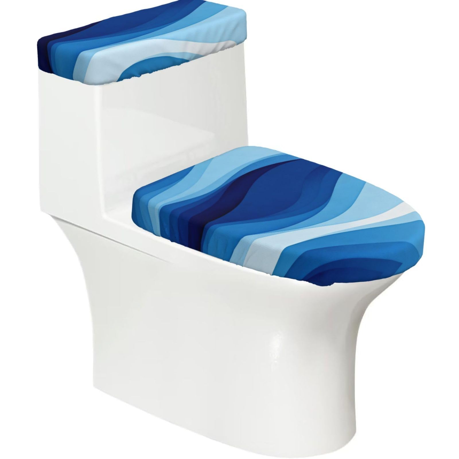 Cntdbu Black Wave Lines Pattern Elastic Toilet Cover Set Of 2-Stretchy Lid And Tank Covers For Bathroom, Soft Washable U Shape Toilet Decor