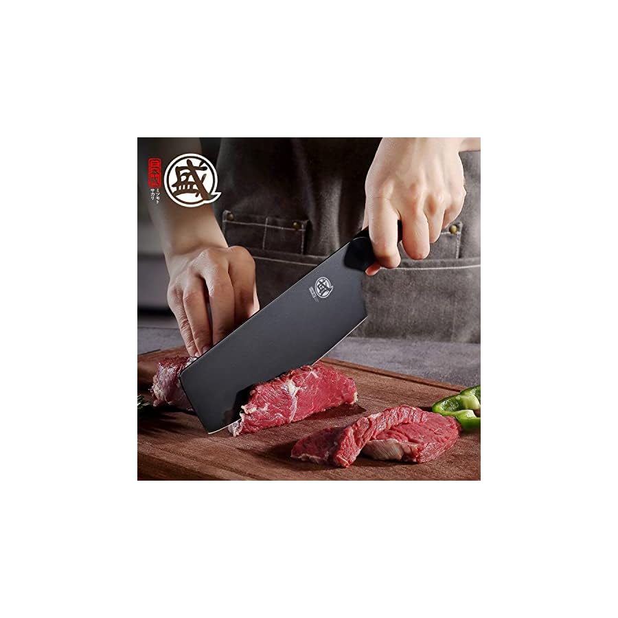 MITSUMOTO-SAKARI-7-inch-Japanese-Nakiri-Chef-Knife-Professional-Black-Titanium-Coated-Vegetable-Kitchen-Knife-German-Premium-Alloy-Steel-Cooking-Chefs-Knives-Walnut-Handle-Gift-Box MITSUMOTO SAKARI 7 inch Japanese Nakiri Chef Knife, Professional Black Titanium Coated Vegetable Kitchen Knife, German Premium Alloy Steel Cooking Chef's Knives (Walnut Handle)