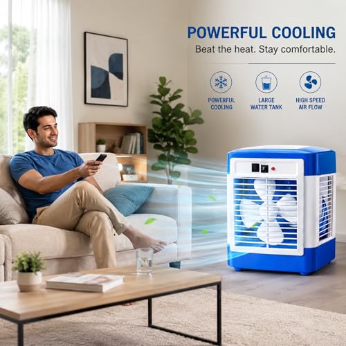 Image of Drumstone Portable Air Cooler for Room, Personal Evaporative Air Cooler with Large Water Tank, Honeycomb Cooling Pads, Multi-Speed Fan, Remote Control, Energy Efficient Mini Air Cooler for Home