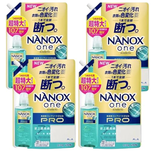 【まとめ買い】ナノックスワン PRO 超特大 洗濯洗剤 詰め替え 液体 107回分 1070g×4袋 ニオイ 汚れ 大容量 (4袋)