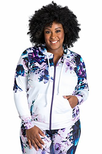 Poetic Justice Curvy Women's Plus Size Track Jacket Hoodies White Floral Printed In Poly Tricot Fabric Size 3X