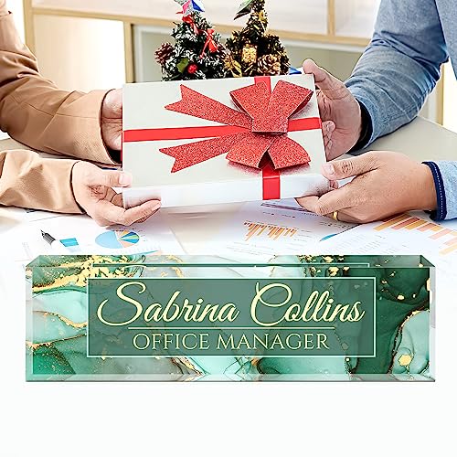 Image of Name Plate for Desk, Desk Name Plate Personalized, Office Decor for Women Men, Acrylic Desktop Accessories, Office Gifts for Boss Nurse Teacher Coworker, Employee Appreciation Gift (Green Coast B)