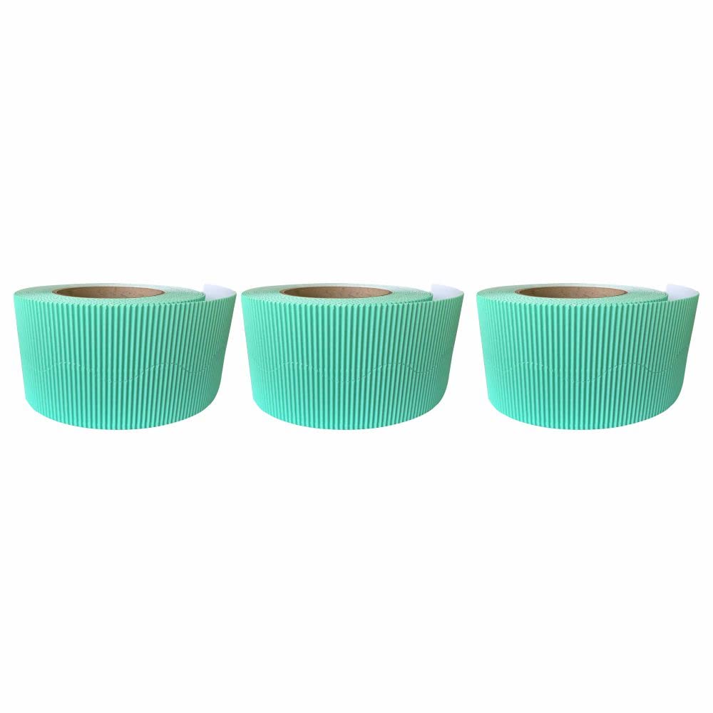 3 Ace Crafts (Pack of 3) Corrugated Display Borders Roll (Peppermint) size 57mm x 15m for School Classroom Decoration, Bulletin Boards and Crown Making, Scalloped Edge Border Roll Fade Resistant — image 1