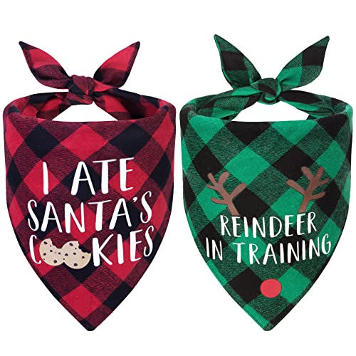 Roberly 2 Pack Christmas Dog Bandanas Plaid Reversible Triangle Bibs Christmas Scarf Accessories Costumes for Small Medium Large Dogs Cats Pets Animals