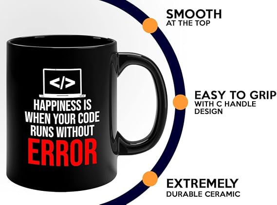 Programmer Coffee Mug 11oz Black - Happiness is when your code runs without error - Gift for Programmers Geeks Nerds IT Students Graduates and Tech Support Pros