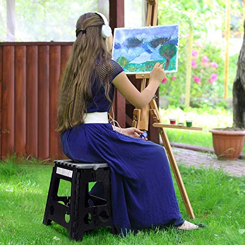 Acko Folding Step Stool For Adults And Kids 16 Inch Stool Non Slip, Folding Heavy Duty Plastic Foldable Step Stools Hold Up To 300Lb Stepping Stool 1 Pack(Black+Grey) #TOP1