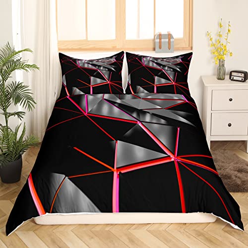 Loussiesd Red Honeycomb Comforter Cover Stereoscopic Honeycomb Bedding Set for Kids Beehive Duvet Cover Geometric Honeycomb Bedspread Cover Simplistic Room Decor Quilt Cover Single Boys - Image 2