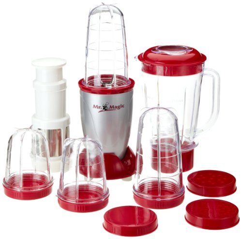 GOURMETmaxx Mr. Magic Smoothie Maker 18 peças, Misturador de pé com 8 funções, incluindo a função To-Go com garrafa para batidos e grandes acessórios [400 watts]