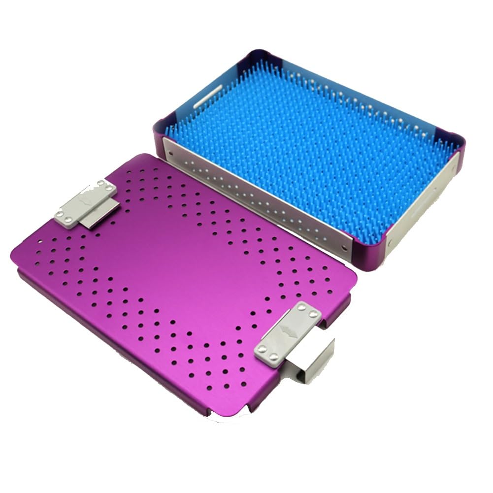 Bandeja de esterilización de instrumentos médicos, caja de desinfección de aleación de aluminio con alfombrilla de silicona para quirófano, 24 x 17,5 x 5,5 cm