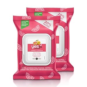 Yes To, Grapefruit Rejuvenating Facial Wipes for All Skin Types, Removes Makeup and Deep Cleans, 30 Wipes Duo Pack