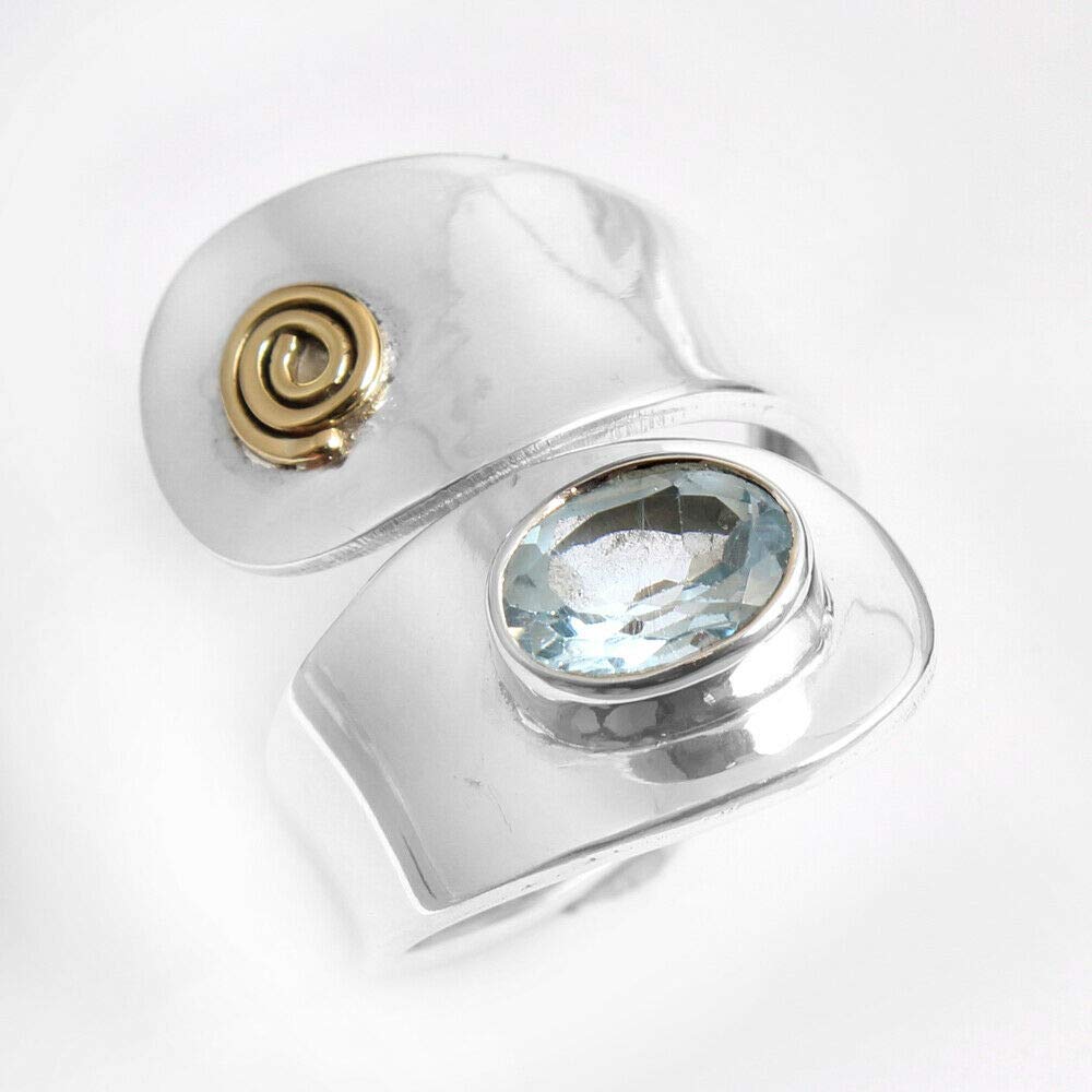Blauer Topas 925 Sterling Silber Ringe für Frauen, blaue Brautjungfernringe, ovale Edelsteinringe, verstellbare Ringe, Lünette Set, handgefertigte Ringe, Muttertagsgeschenk