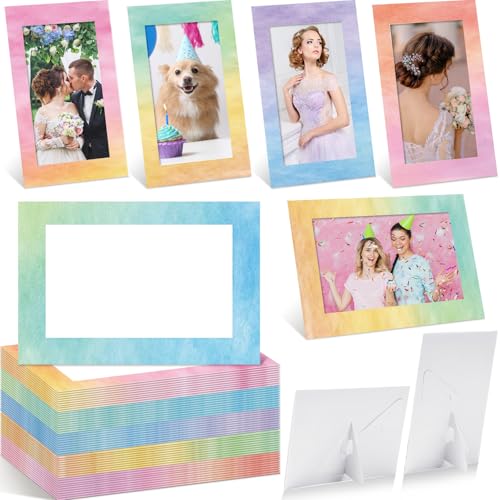Image of AmazingSpark 50 Pack Pastel Watercolor Picture Frames for 4x6 Photos, Paper Photo Frame Bulk Set, Tabletop or Hanging Display for Wedding, Bridal Shower, Birthday, Party Home Decor