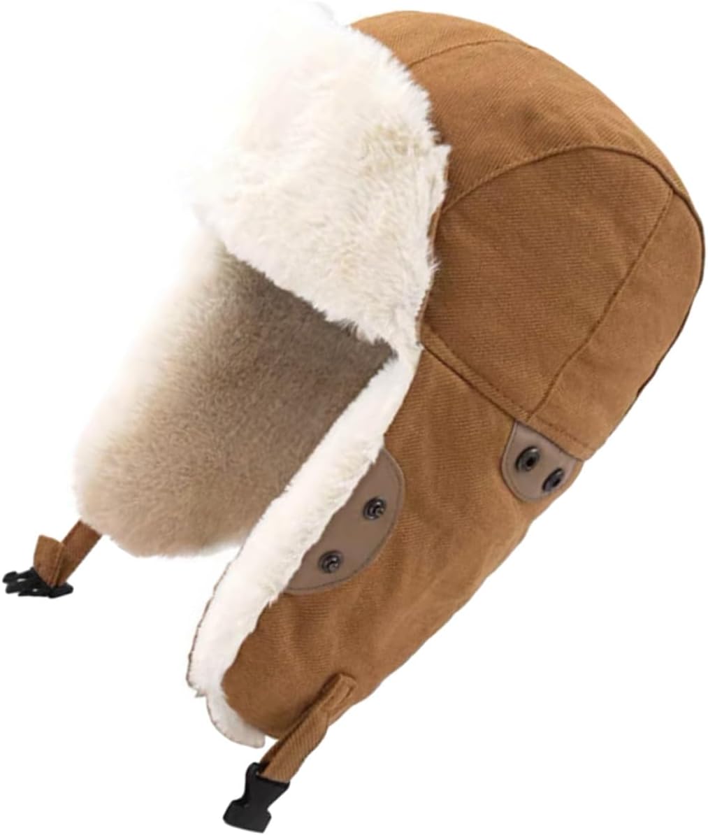 Windproof Winter Hat with Ear Protection Thick Plush Warm Outdoor Headgear for Men Women Autumn and Winter Cold Weather Yellow