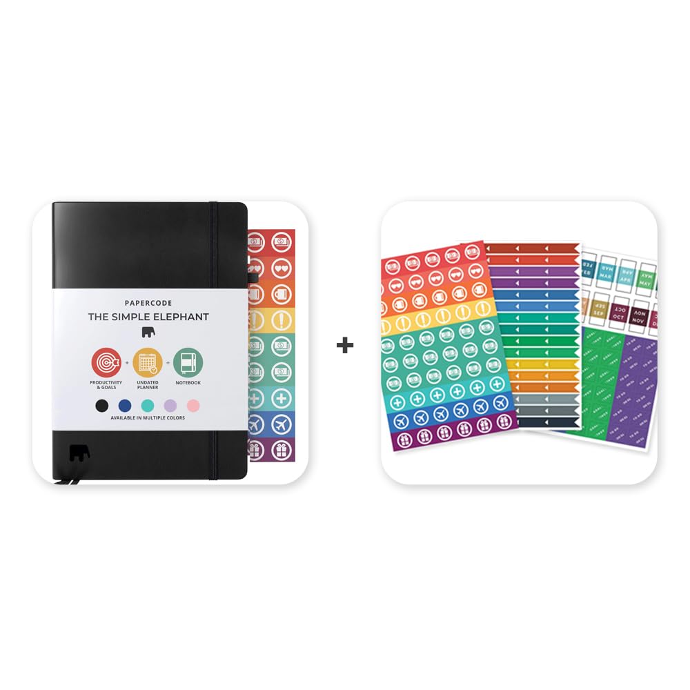 Papercode2024 Daily Planner - Leather Weekly Planner W/Thick No-Bleed Pages and The Simple Elephant Stickers