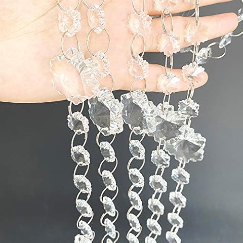 Clear Crystal Garland K9 Crystal Glass Bead Chain Crystal Snowflake Shape Beaded Trim Clear Crystal Garland Chandelier Hanging for Wedding Home DIY Craft Jewelry Party Tree Decoration (1) Cover