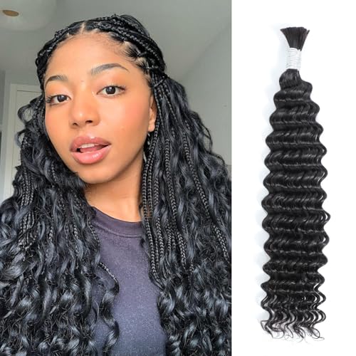 Syrenlore 100% Curly Human Hair for Boho Braids, 24 Inch 50G Light Bulk, Loose Deep Wave for Braiding, No Weft 12A Virgin Curls, True to Length & Weight