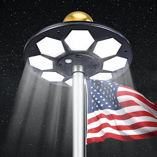 PPQ Solar Flagpole LED Light,Black 160 LED Ultra Bright Flag Pole Light for 15-25 Ft Poles,Solar Powered Waterproof Lighting on Outdoor Pole Top,10-15 Hour Dusk to Dawn Auto On/Off