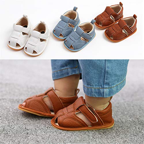 Image of RVROVIC Baby Boys Girls Sandals Premium Infant Summer Outdoor Shoes PU Lightweight Soft Anti-Slip Sole Toddler Prewalker