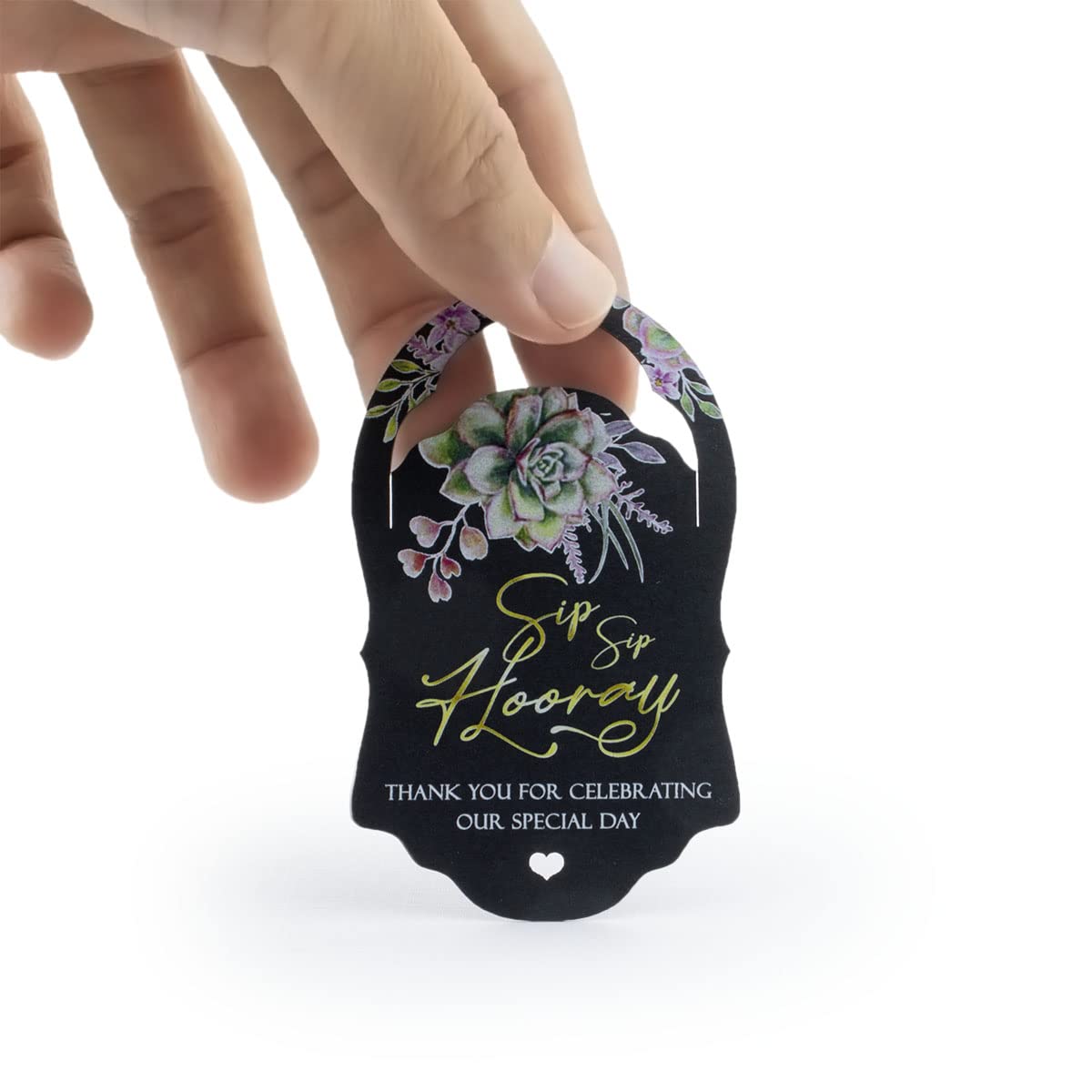 Summer-Ray 50pcs Sip Sip Hooray Mini Liquor Bottle Tags Baby Shower Tags with Succulent (Black) - Image 3