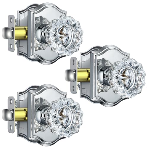Calzibeno Glass Door Knobs, Passage Polished Chrome Door Knobs, 3 Pack