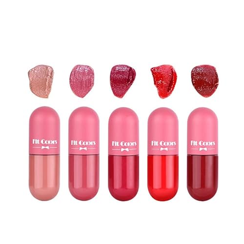 PICKX 5-Farben-Matt-Lippenstift-Set Lippen Glasur Roter Lippenstift Lippenstift für Frauen Antihaft-Becher Nicht verblassender wasserdichter matter Lippenstift Teasy-Farbe die dauerhafte (5PC) Cover