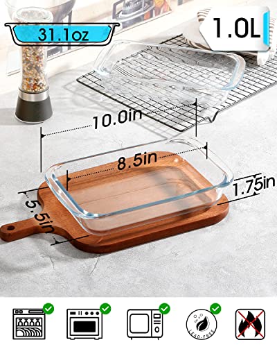 Mini-1 Quart Glass Baking Dish For Oven, 2 Pack Single Serving Glass Pan For Cooking Oblong Casserole Dish Rectangular Baking Pan Glass Bakeware #TOP3