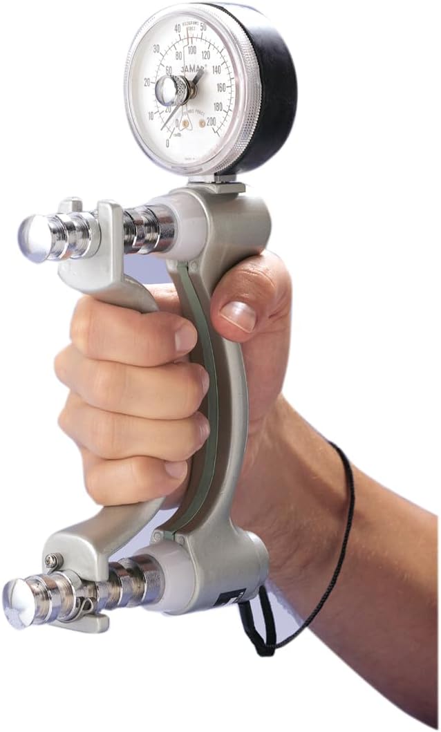 Jamar Hydraulic Hand Dynamometer, Lightweight Max Force Indicator to Measure Grip Strength, Calibrated Strengthener Measures PSI, Cordless Hand Evaluation Tool, Easy Squeeze Adjustable Exerciser