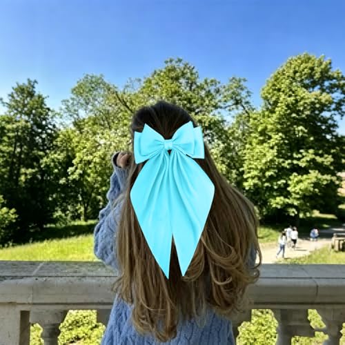 Moño para cabello satin azul grande para mujer y niñas miniatura 3