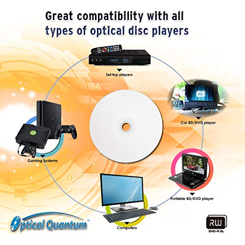 Image of 8X 8.5GB DVD+R DL White Inkjet Printable Double Layer Recordable Blank Media, 50-Disc Spindle OQDPRDL08WIP-H | Hub Printable Double Layer DVDs for Full-Color Printing and Data Storage