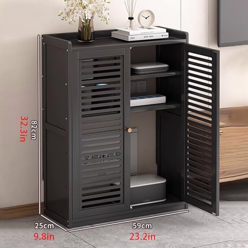 Mueble de madera para router y módem con estantes ajustables 3