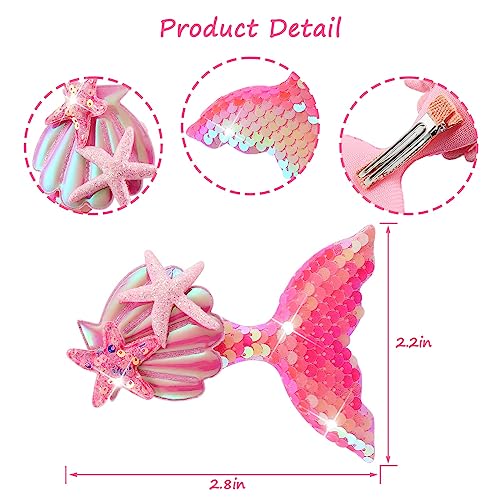 Mermaids Hair Clips Barrettes Princess Glitter Girls Hairpin, Iridescent Elegant Sequins Clips With Shimmering Shells/Starfish, Shiny Hair Claw Clips For Girls (3Pcs) #TOP2