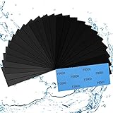 Schleifpapier Set, 24 Stück Nassen & Trocken Schleifpapier Set, Nassschleifpapier Wasserfest, Sandpapier Polieren 120 Bis 3000 Körnung, Schleifpapier Holz für Auto/Holz/Stein/Lack/Metall/Glas