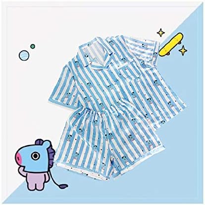 PINGJING BTS Bangtan Boys Cartoon Cute Summer Short Sleeve Harajuku Style Pajamas Sleepwear Nightgown Suits for Men and Women
