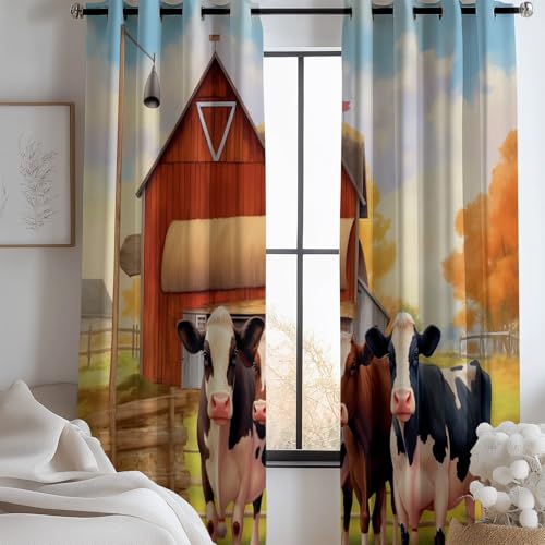 Generisch Mehrfarbig Vorhänge Wohnzimmer 2Er Set H 214 X B 91 cm Retro Ländlich Bauernhof Verdunklungsvorhängemit Ösen Gardine Für Wohnzimmer Deko Ländliche Gebiete Tiere