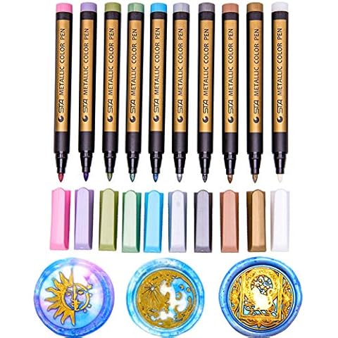 Wax Seal Pen Set, ANBOSE Wax Sealing Pen of 10 Assorted Colors for Decorating Wax Seal Stamp, Metallic Marker Pens Fit All Wax Seal Beads or Wax Seal Sticks, Ideal Tool for Letters Envelopes Wedding Cover