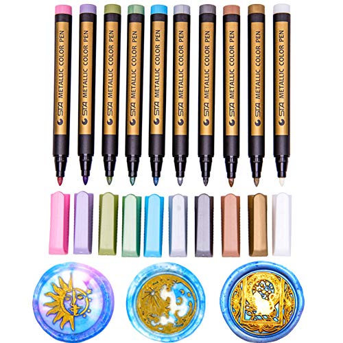 Anbose Lot de 10 stylos à cire pour sceller les cire, couleurs assorties pour décorer les cachets de cire, marqueurs métalliques compatibles avec toutes les perles de sceau de cire ou bâtonnets de Cover