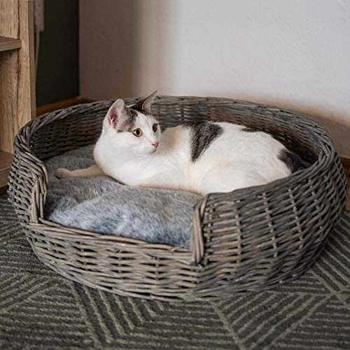 UNUS Hundebett Haustierkorb rund grau/weiß Washed mit Kissen groß Ø65