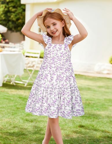 GRACE KARIN Girls Floral Dress Tie Back Flutter Sleeves Casual Summer Dress for 5-12Y2