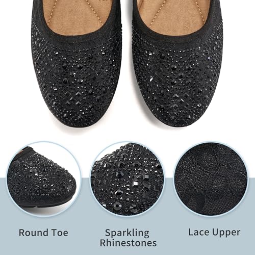 Ballet Flats for Women Dressy : Comfortable Dress Rhinestone Lace Wedding Flat for 2025 - Ladies Slip On Walking Office Shoes4
