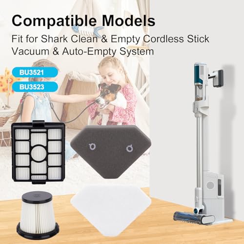 Image of BU3523 BU3521 BU3120 HEPA Filter Compatible with Shark Clean Lightweight Cordless Stick Cleaner -Handheld Vacuum Pre-Motor Auto-Empty System Filters Replacement Parts Accessories