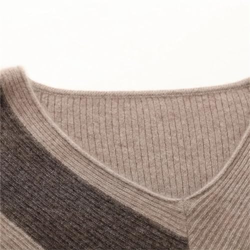 Bciopll Autumn Winter Women's Cashmere V-Neck Color Blocking Sweater3