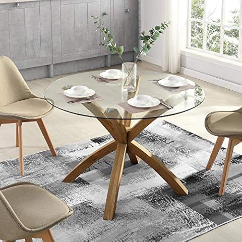 Cherry Tree Glass Round Dining Table with Oak Legs Cover
