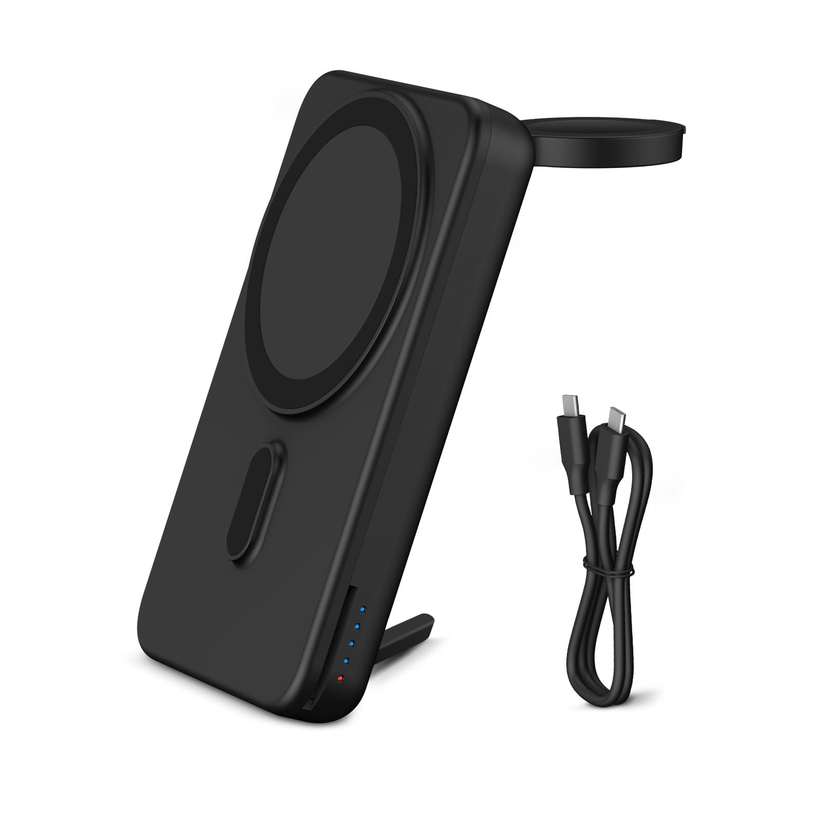 DDUAN 10000mah Mag-Safe Power Bank, Wireless Battery Pack with USB-C Cable, 2 in 1 Portable Phone Charger Watch Fast Charger Compatible with Phone 15/14/13/12, Apple Watch All Series (Black)