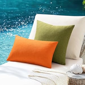 ANRODUO Pack of 2 Orange Outdoor Pillow Covers for Patio Furniture Decorative Farmhouse Linen Cushion Sham Outdoor Waterproof Outside Lumbar Pillowcase for Garden Balcony Fall Outdoor Decor 12×20 Inch