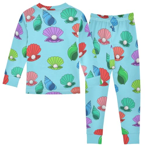 Pajama Sets Long Sleeve Colorful Seashell Pattern Prints Soft Comfy Sleepwear 2 Piece PJS 3-8T3