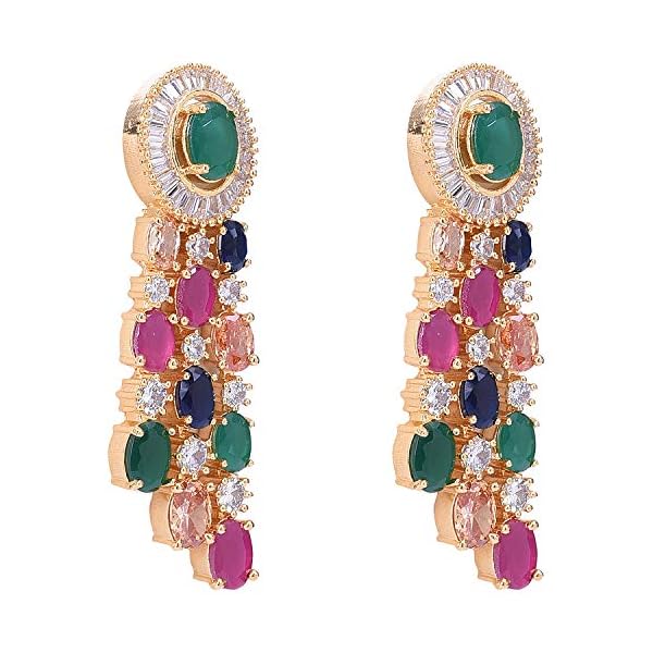 RATNAVALI JEWELS American Diamond Fashion Jewellery Red Green Blue White Multi Layer Necklace Set with Earring for Women/Girls RV3006M - Image 6