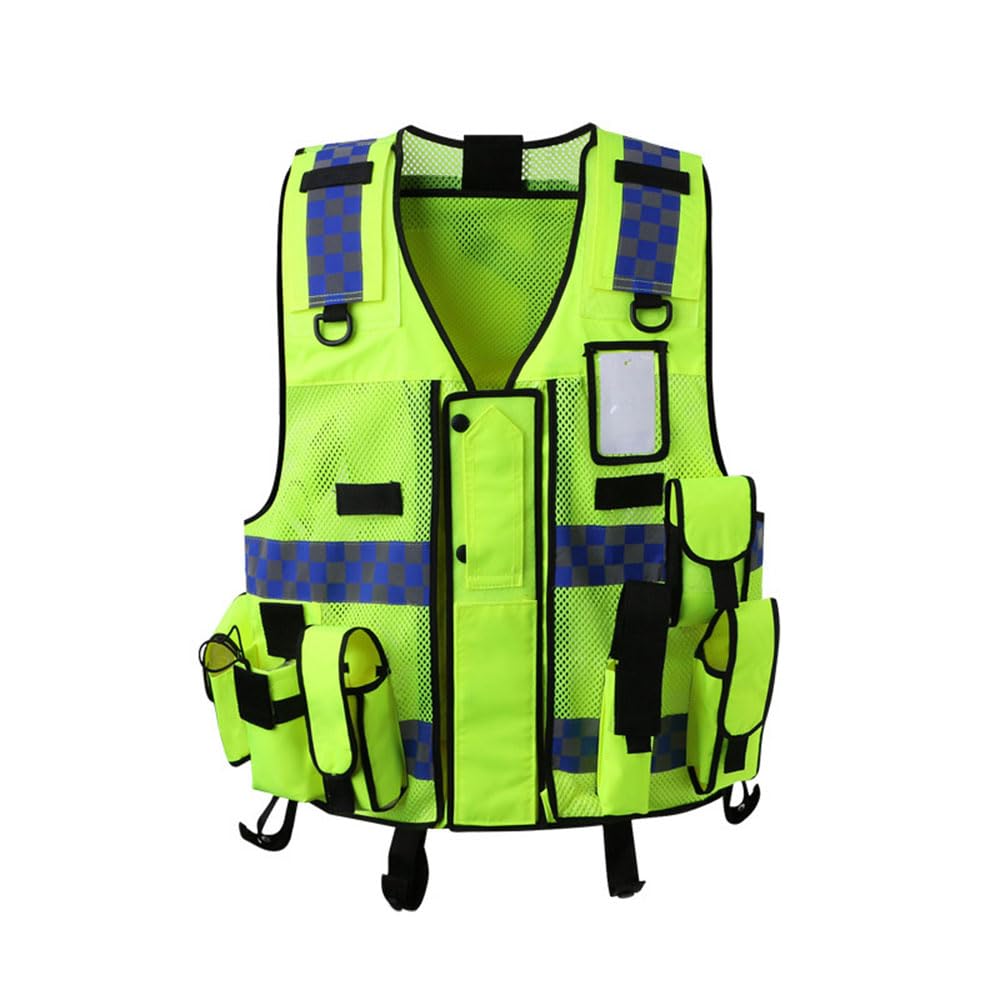 Gilet di sicurezza a maglia ad alta visibilità con tasche multiple, regolabile, Gilet di sicurezza per la polizia di traffico con strisce riflettenti, Giallo