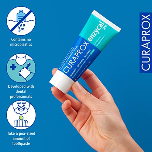 Curaprox Enzycal 1450 Zahnpasta - Fluoridhaltige Zahnpasta mit Enzymen für die tägliche Mundpflege/Unterstützt Hohlraumschutz & frischen Atem | SLS-frei, 75ml / Hergestellt in der Schweiz
