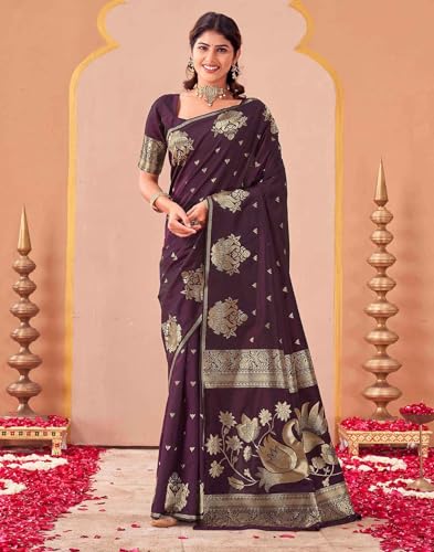 Image of SIRIL Women's Banarasi Soft Silk Saree Pure Silk with Unstitched Blouse Piece